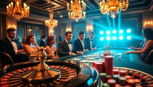 Players engaging in a high-stakes poker game at cm88 casino tables, showcasing vibrant chips, cards, and intense strategy.