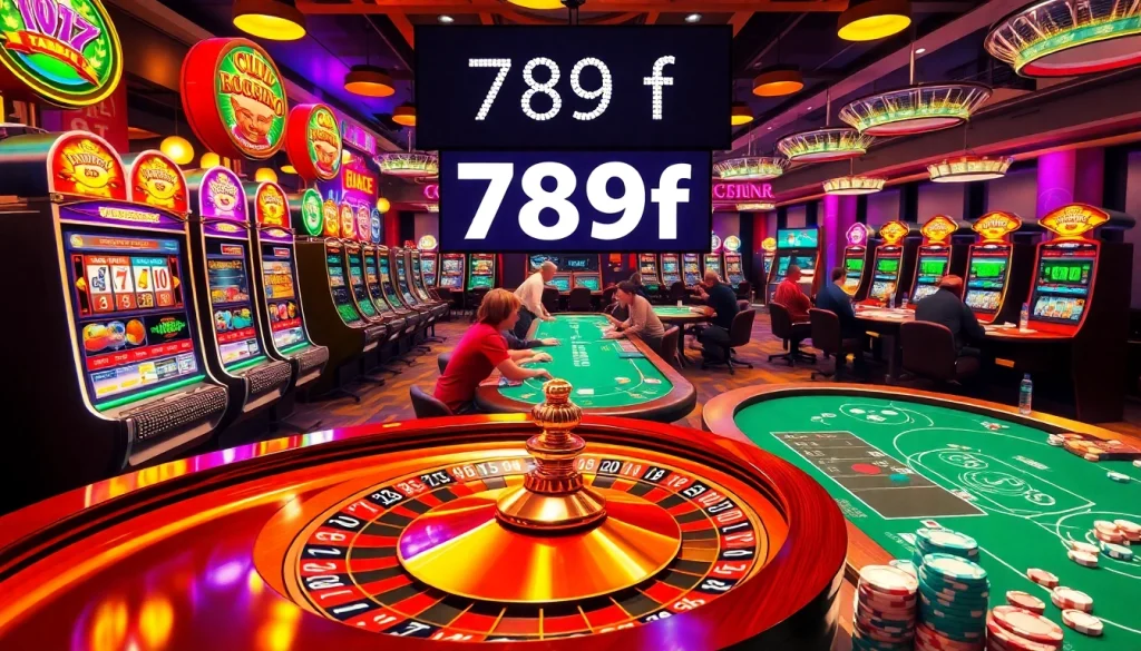 Experience the excitement of gambling at 789f's vibrant casino, filled with slot machines, roulette tables, and eager players.