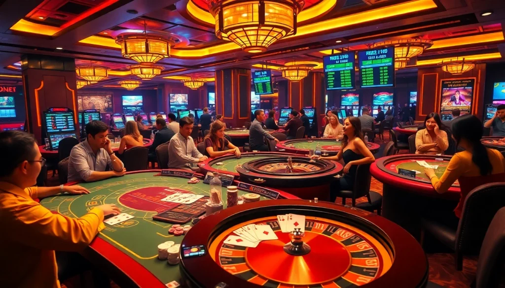 79king players enjoying an exciting game at online casino tables, showcasing vibrant chips and cards.