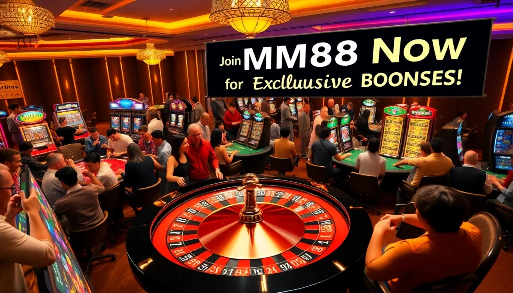 Players celebrating a big win at the MM88 casino, surrounded by roulette, cards, and vibrant game action.