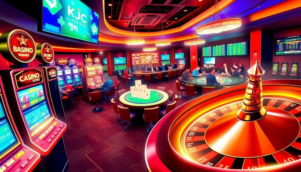 KJC offers a thrilling atmosphere filled with vibrant slot machines and poker action in a luxury casino setting.