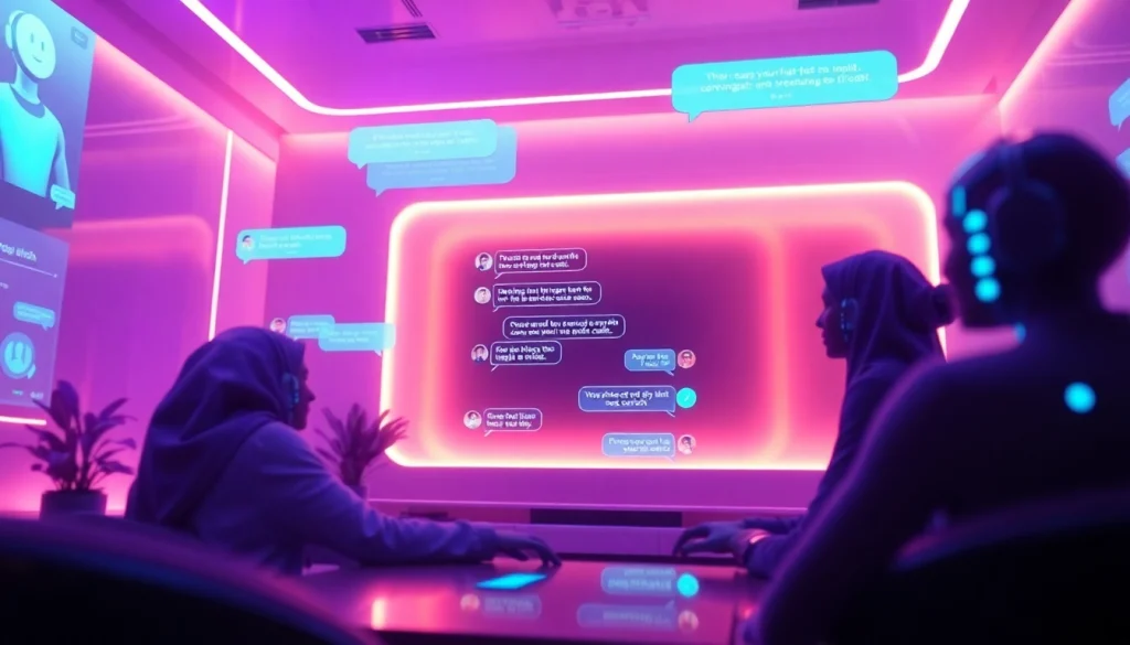 Immersive scene of porn ai chat interactions in a sleek, modern digital environment.