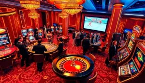 Enjoying trực tiếp bóng đá action in a lively casino scene with players at roulette and spirited celebrations.