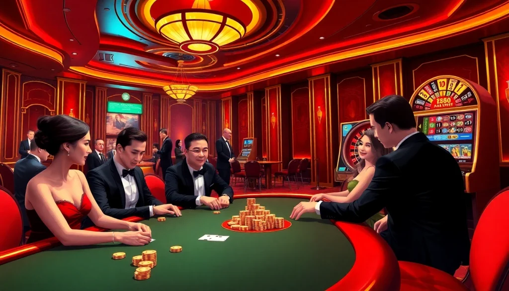 Experience the thrill of red88 at a lively casino table game with vibrant poker chips.